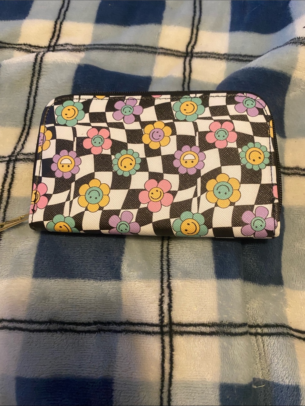 Smile Floral Checker Zip Wallet - Multicolor